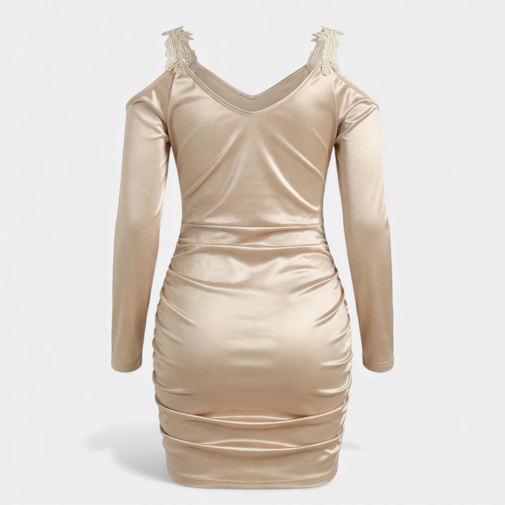 Ruched Satin Mini Dress for Women-Dresses-Loucelia-Apricot-S-Loucelia