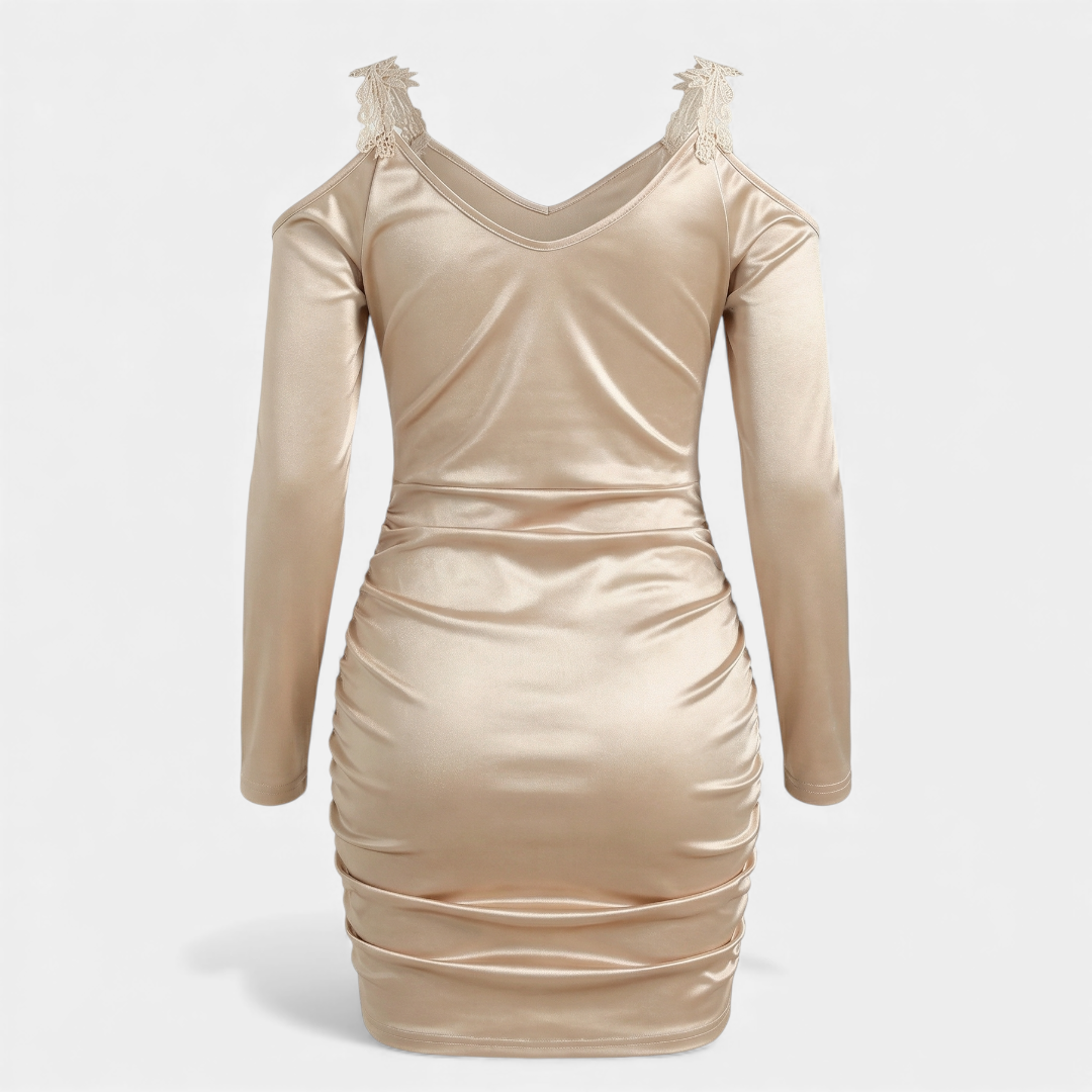 Ruched Satin Mini Dress for Women-Dresses-Loucelia-Apricot-S-Loucelia