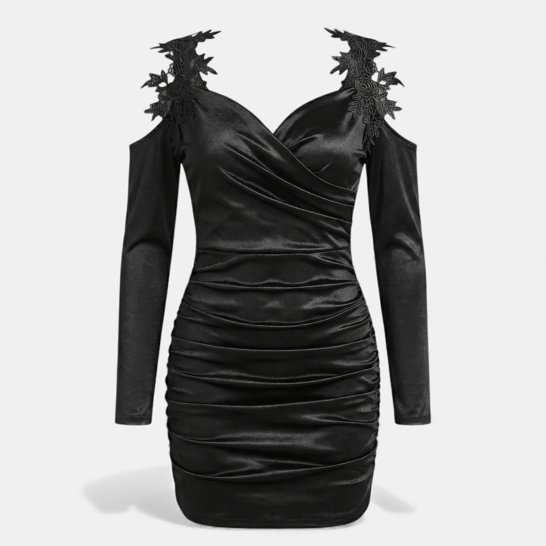 Ruched Satin Mini Dress for Women-Dresses-Loucelia-Black-S-Loucelia