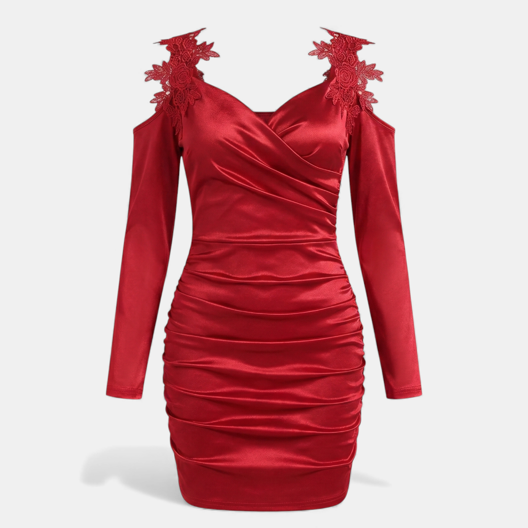 Ruched Satin Mini Dress for Women-Dresses-Loucelia-Red-S-Loucelia