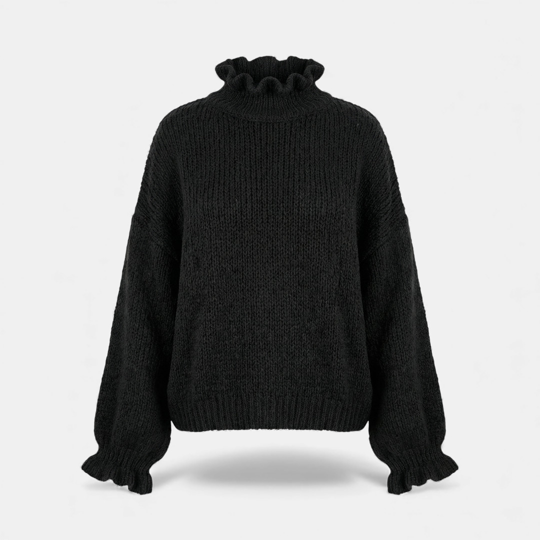 Ruffled Neck Knit Sweater for Women-Sweaters-Loucelia-Yellow-S-Loucelia