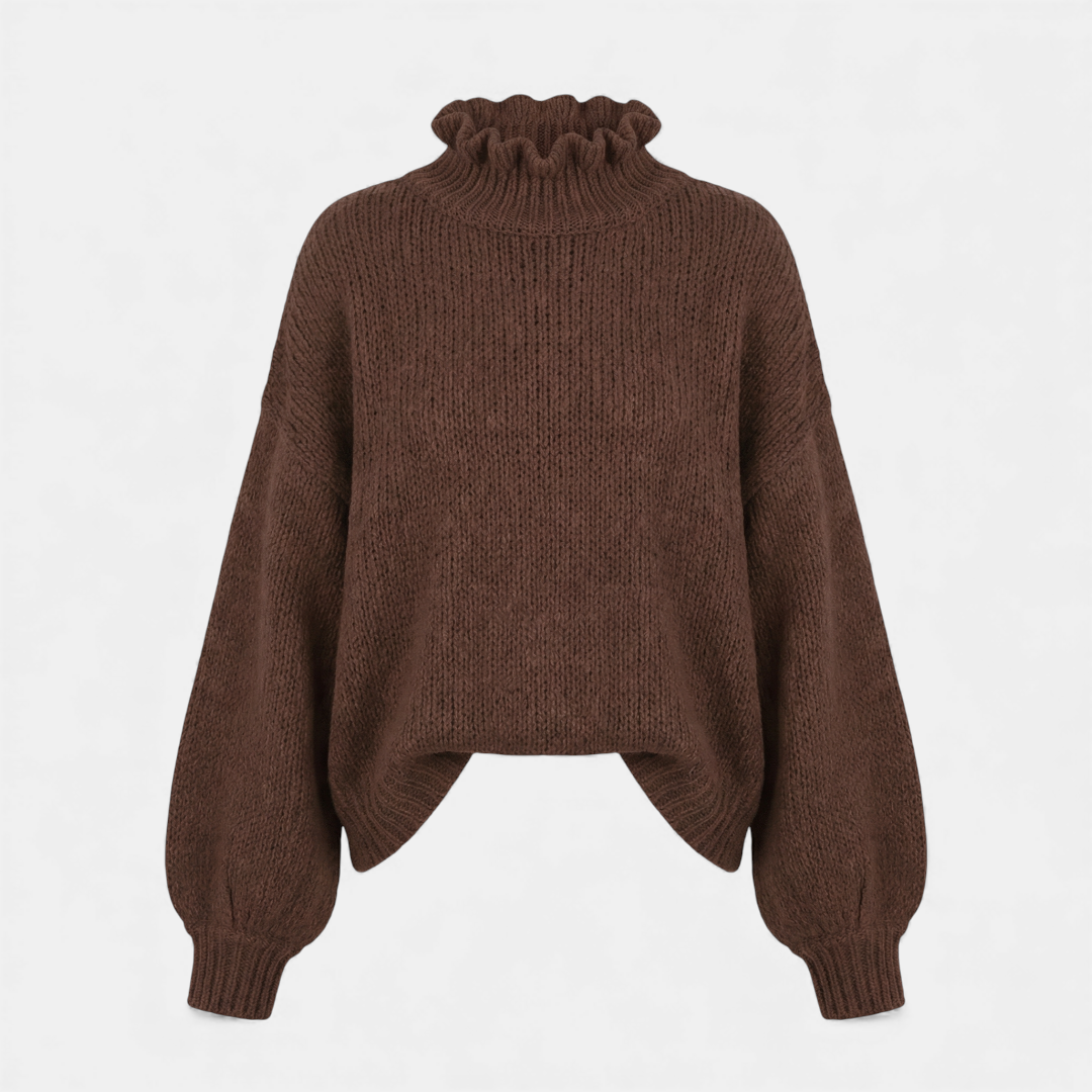 Ruffled Neck Knit Sweater for Women-Sweaters-Loucelia-Yellow-S-Loucelia