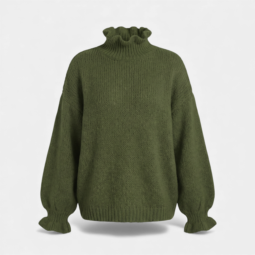 Ruffled Neck Knit Sweater for Women-Sweaters-Loucelia-Yellow-S-Loucelia