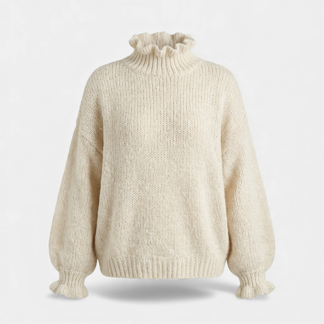 Ruffled Neck Knit Sweater for Women-Sweaters-Loucelia-Yellow-S-Loucelia