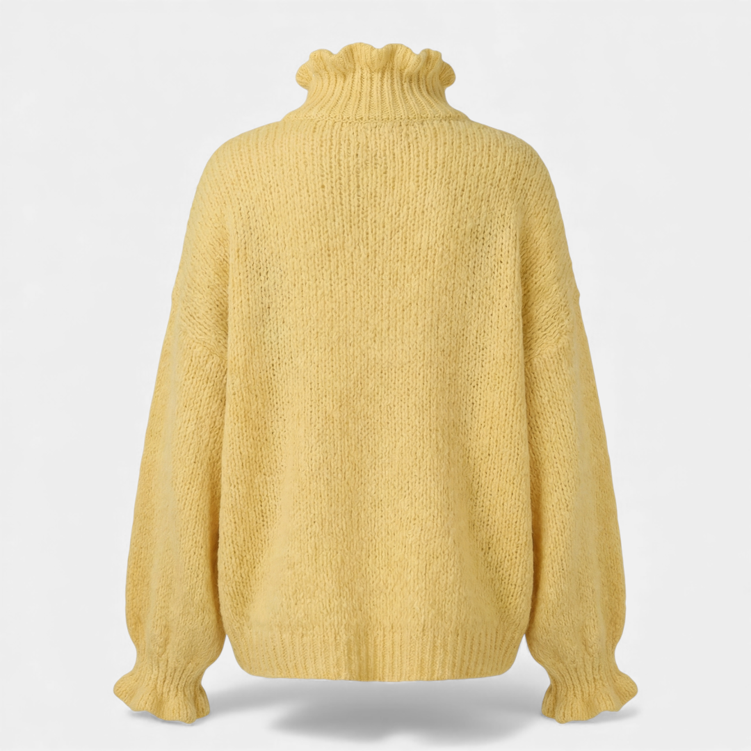 Ruffled Neck Knit Sweater for Women-Sweaters-Loucelia-Yellow-S-Loucelia