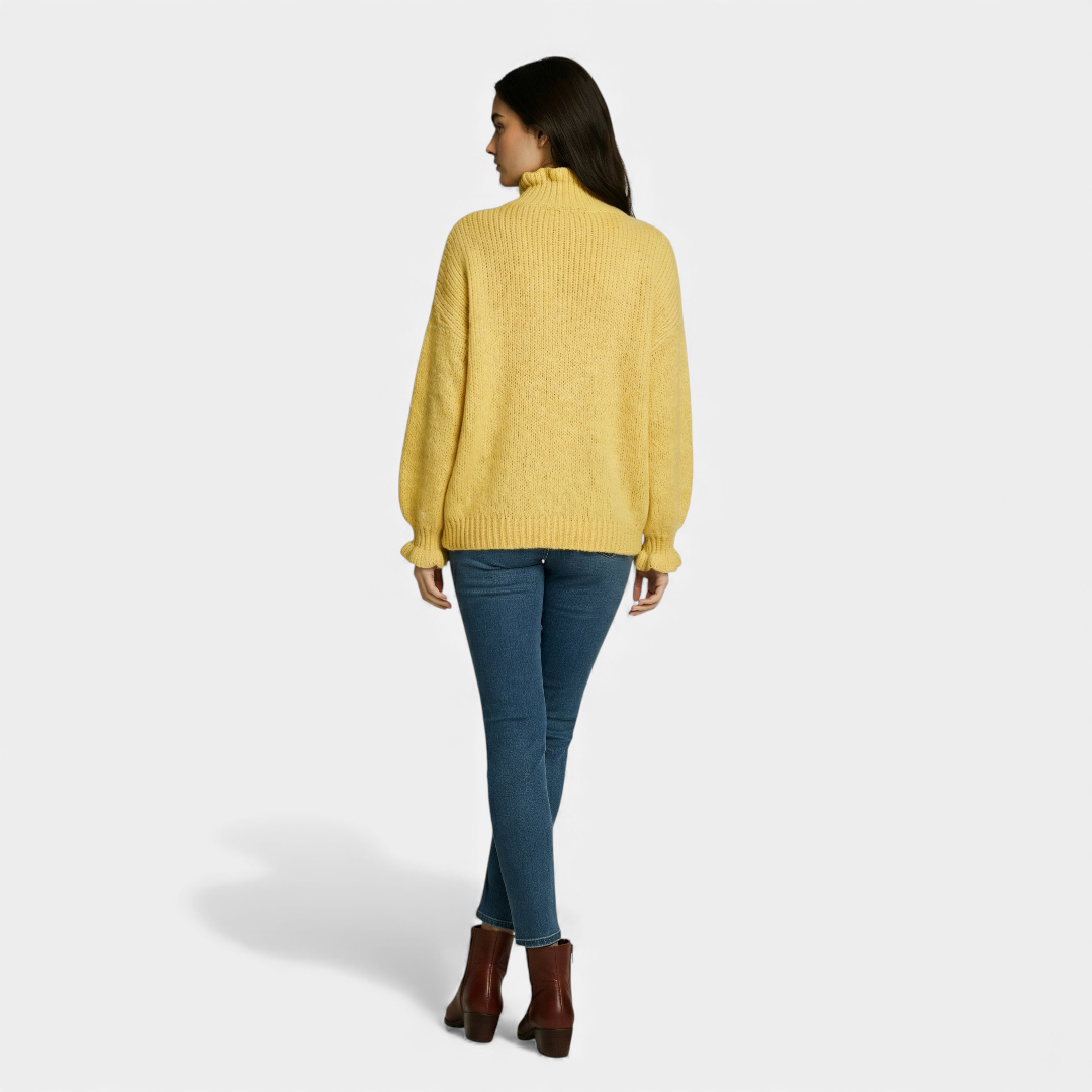 Ruffled Neck Knit Sweater for Women-Sweaters-Loucelia-Yellow-S-Loucelia