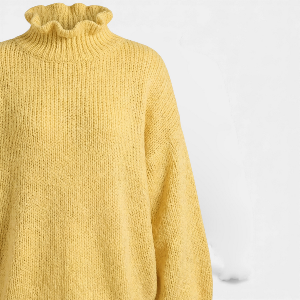 Ruffled Neck Knit Sweater for Women-Sweaters-Loucelia-Yellow-S-Loucelia