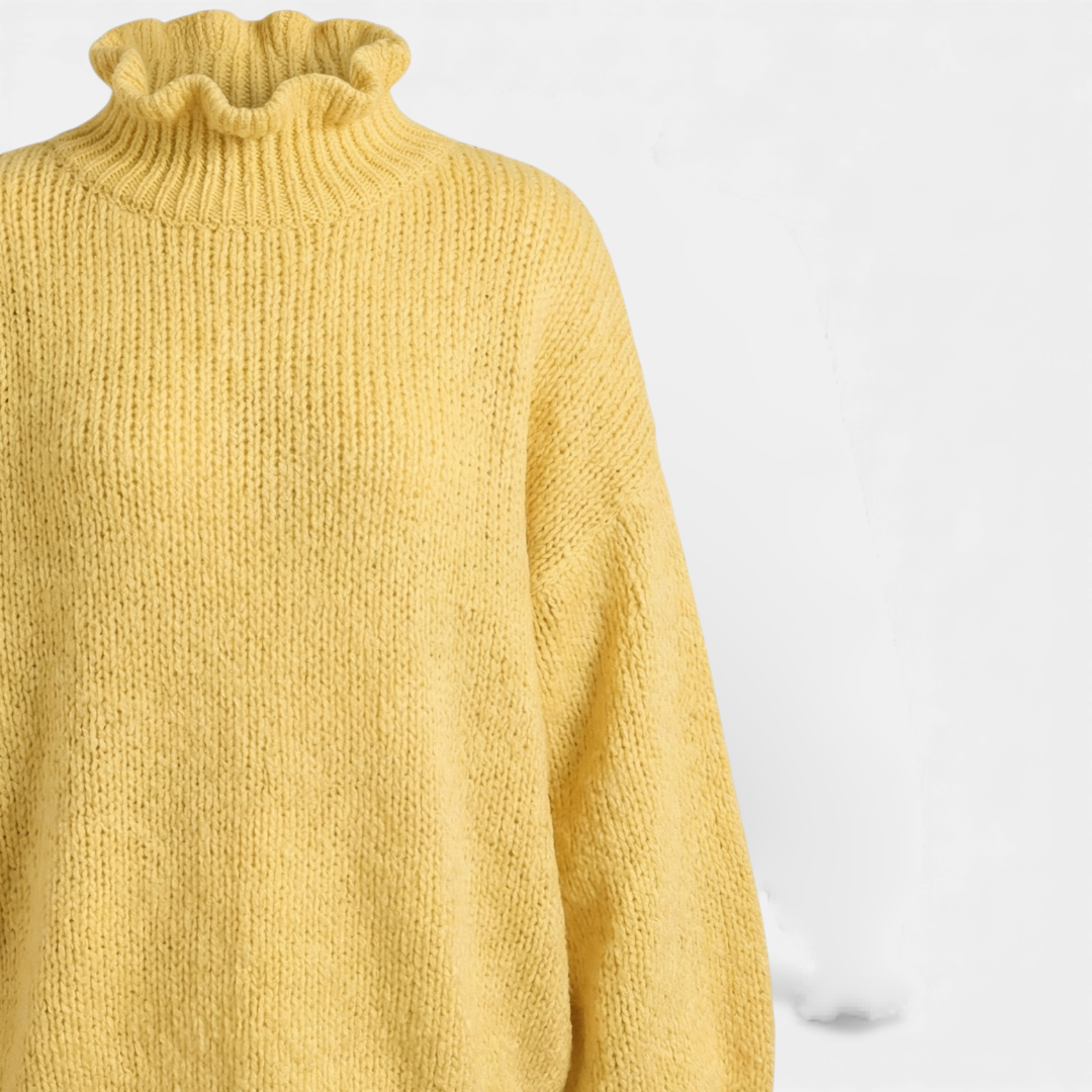 Ruffled Neck Knit Sweater for Women-Sweaters-Loucelia-Yellow-S-Loucelia