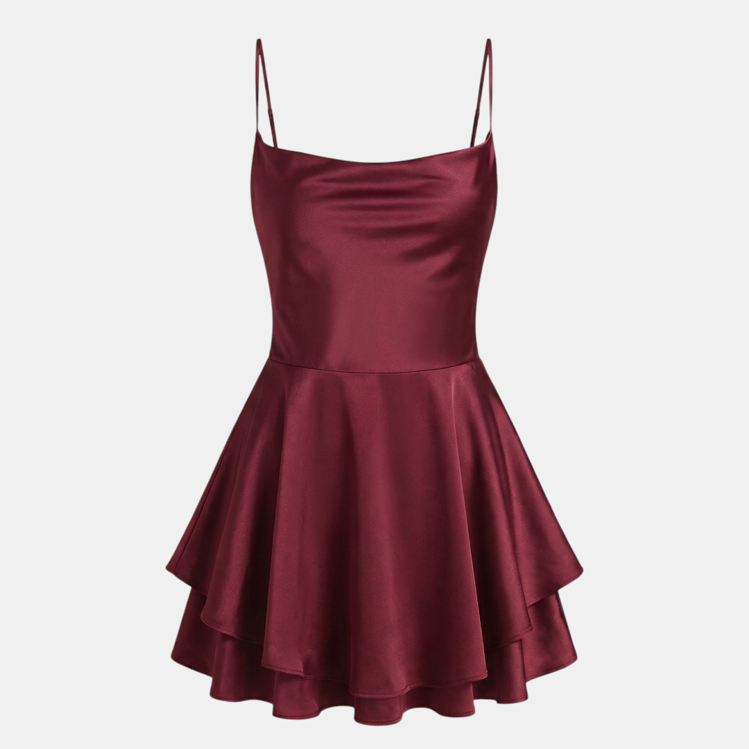Satin Dress Cowl Neck Tiered Mini Dress For Women – Loucelia