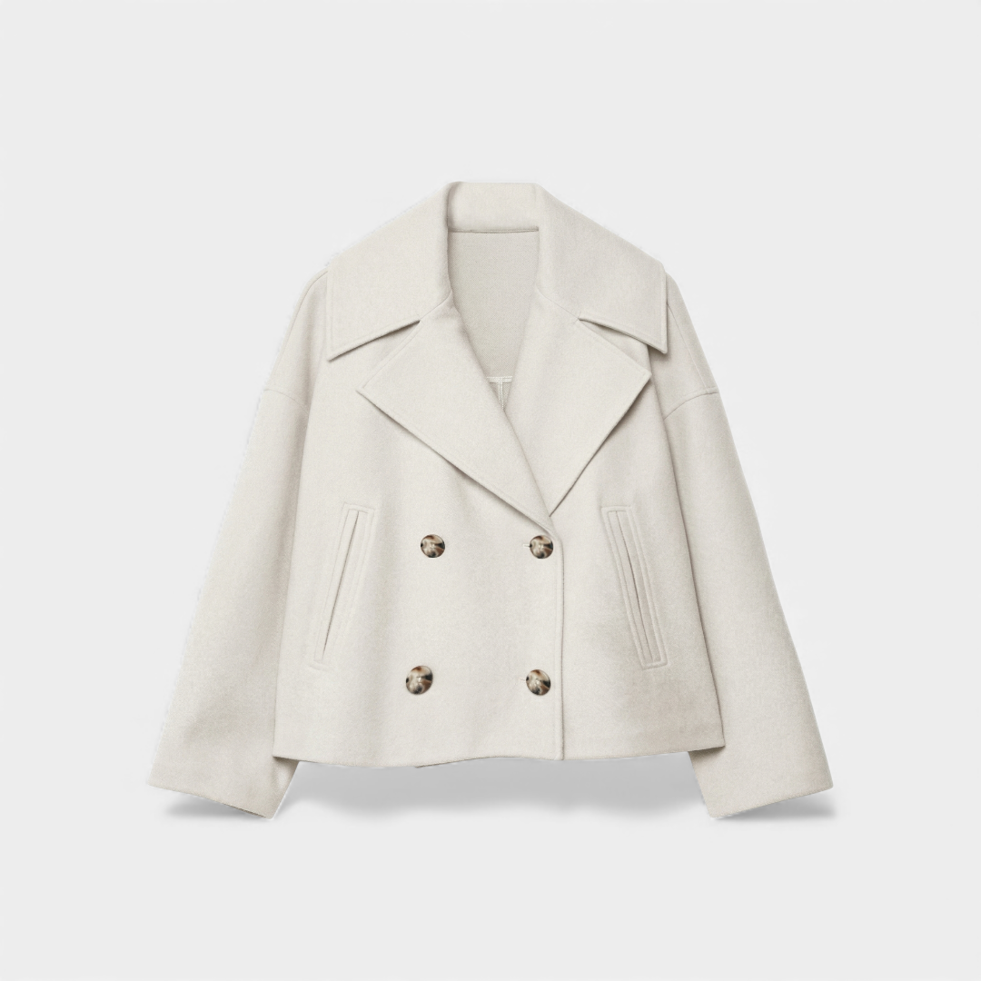 Short Double Breasted Coat for Women-Coats-Loucelia-Black-XS-Loucelia