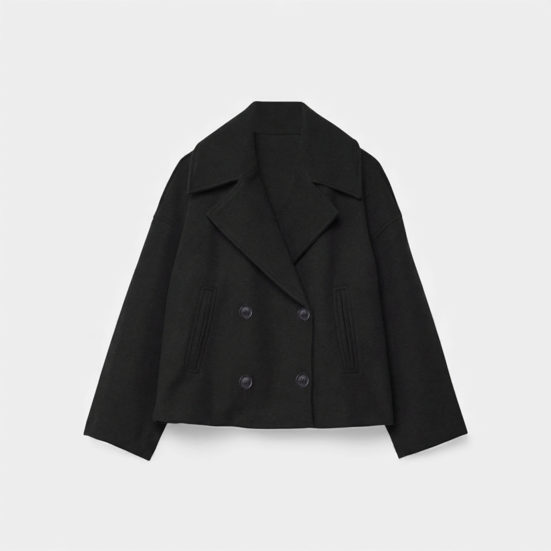 Short Double Breasted Coat for Women-Coats-Loucelia-Black-XS-Loucelia