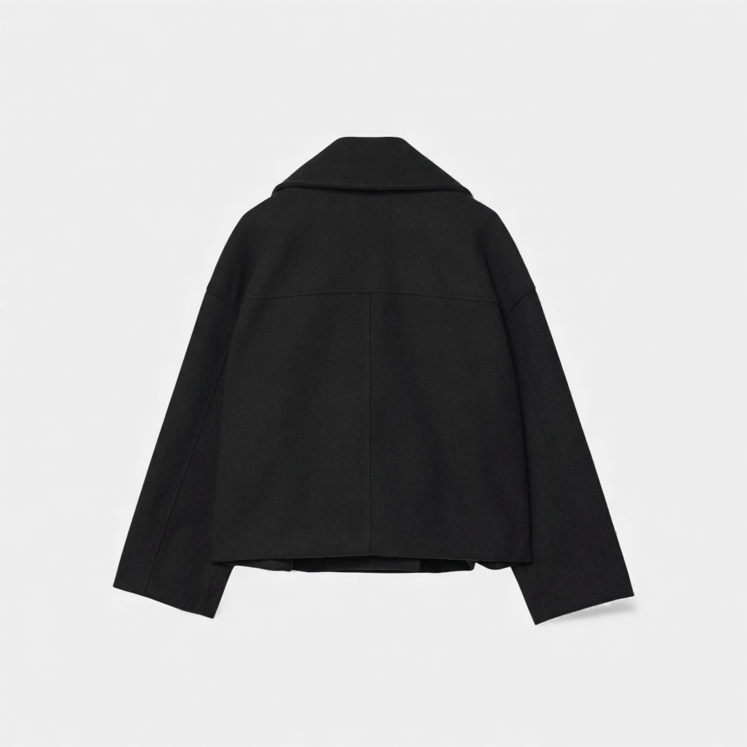 Short Double Breasted Coat for Women-Coats-Loucelia-Black-XS-Loucelia