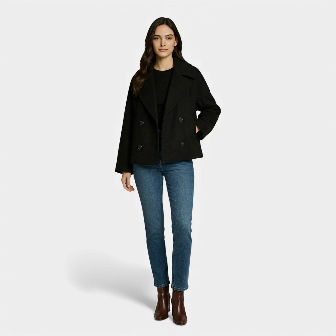 Short Double Breasted Coat for Women-Coats-Loucelia-Black-XS-Loucelia