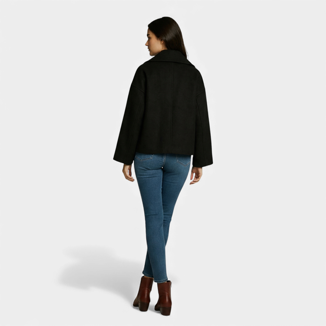 Short Double Breasted Coat for Women-Coats-Loucelia-Black-XS-Loucelia