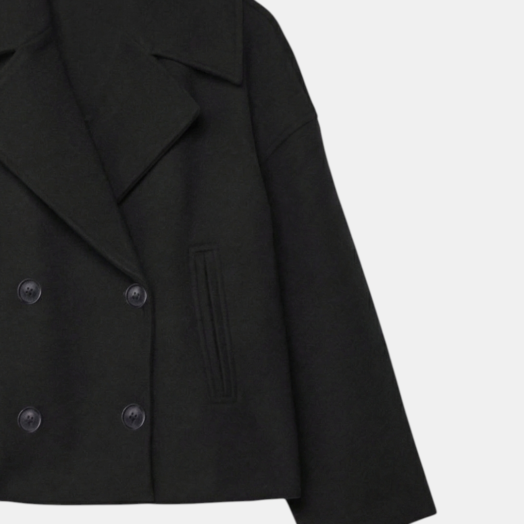 Short Double Breasted Coat for Women-Coats-Loucelia-Black-XS-Loucelia