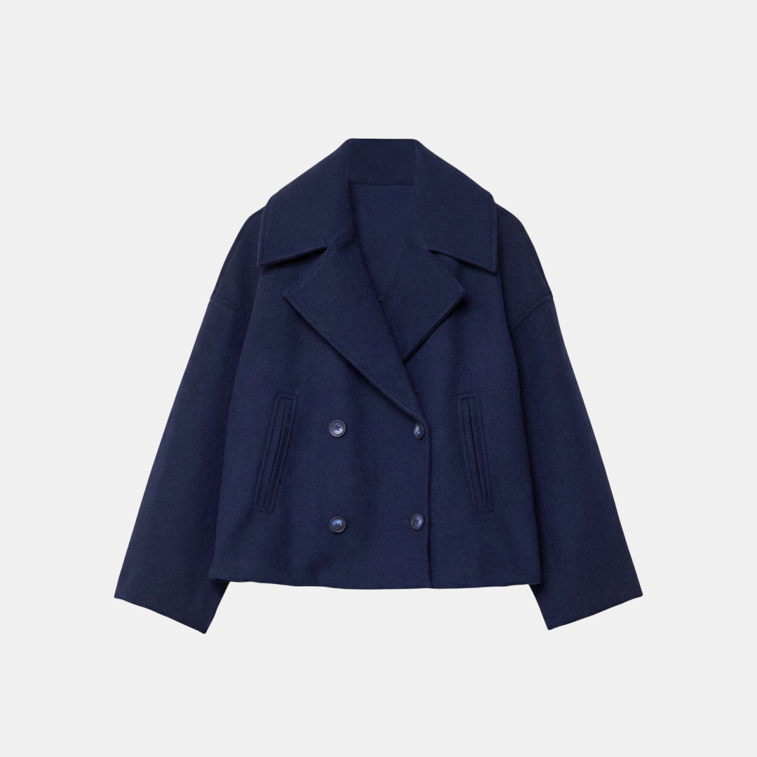 Short Double Breasted Coat for Women-Coats-Loucelia-Black-XS-Loucelia