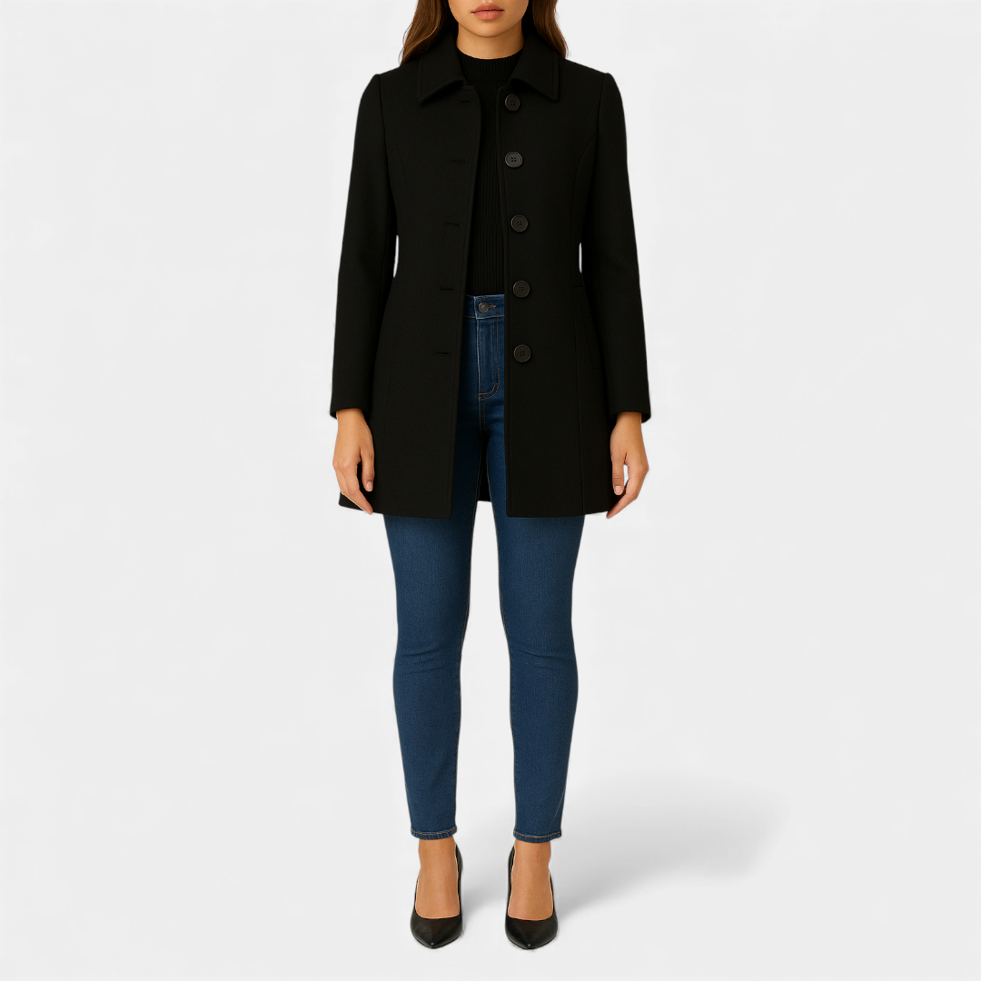 Single Breasted Tailored Coat for Women-Coats-Loucelia-Black-S-Loucelia