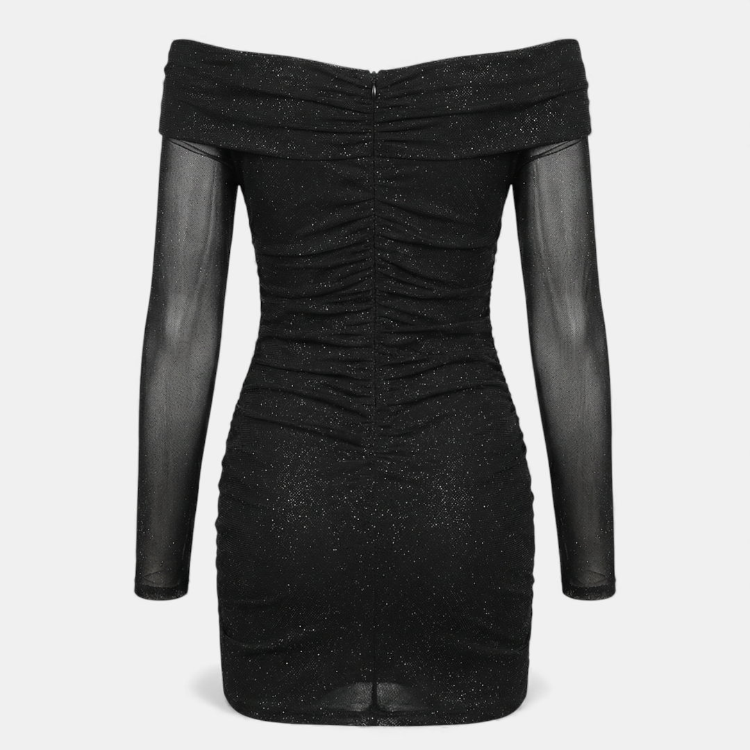 Sparkly Mesh Mini Dress for Women-Dress-Loucelia-Black-XS-Loucelia