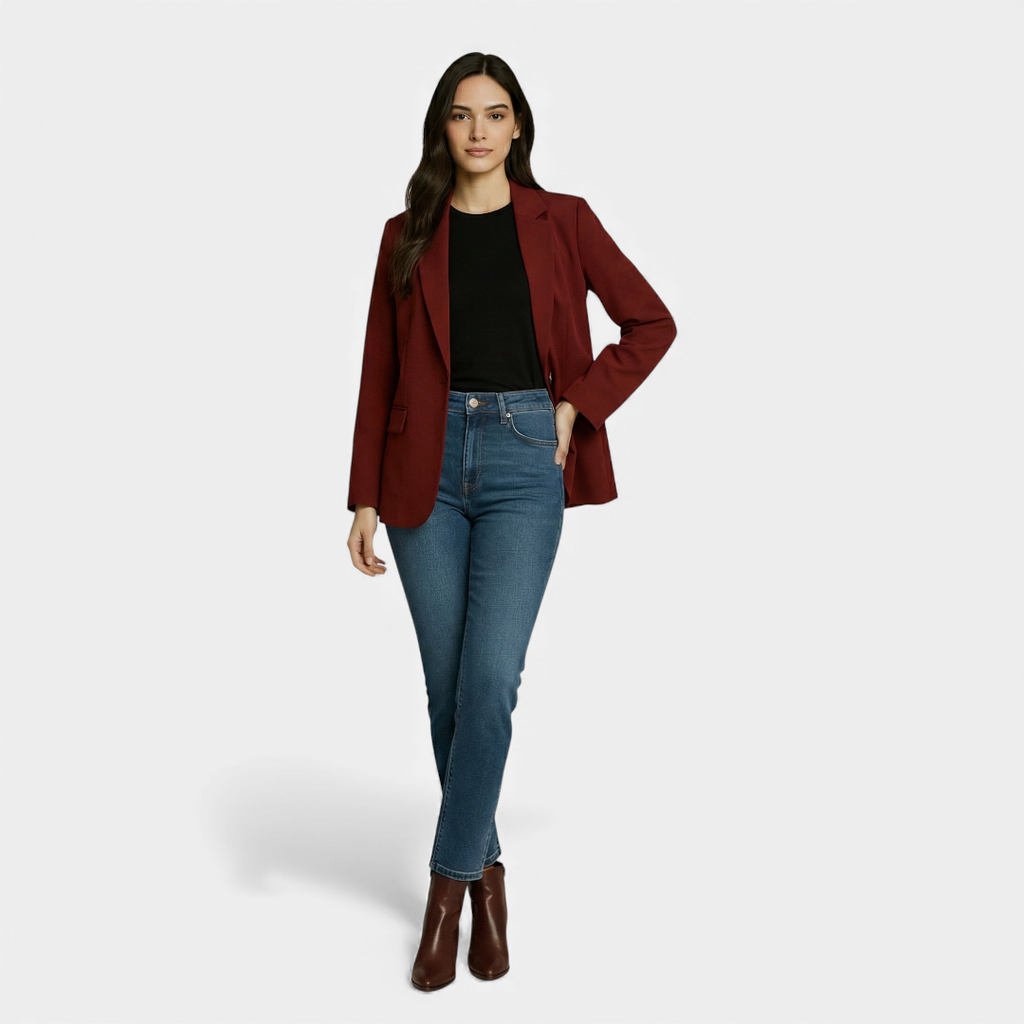 Tailored Single Button Blazer for Women-Blazers-Loucelia-Wine Red-S-Loucelia
