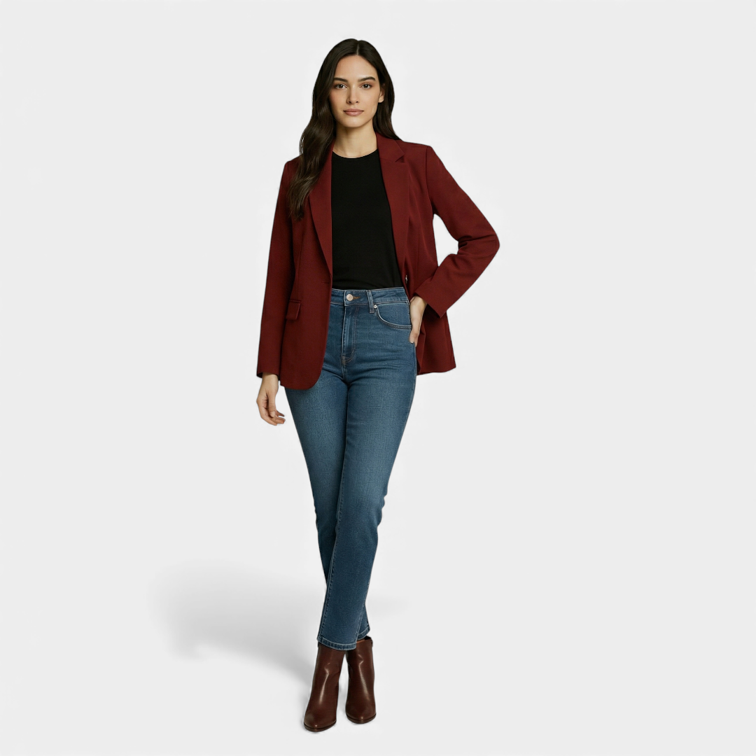 Tailored Single Button Blazer for Women-Blazers-Loucelia-Wine Red-S-Loucelia