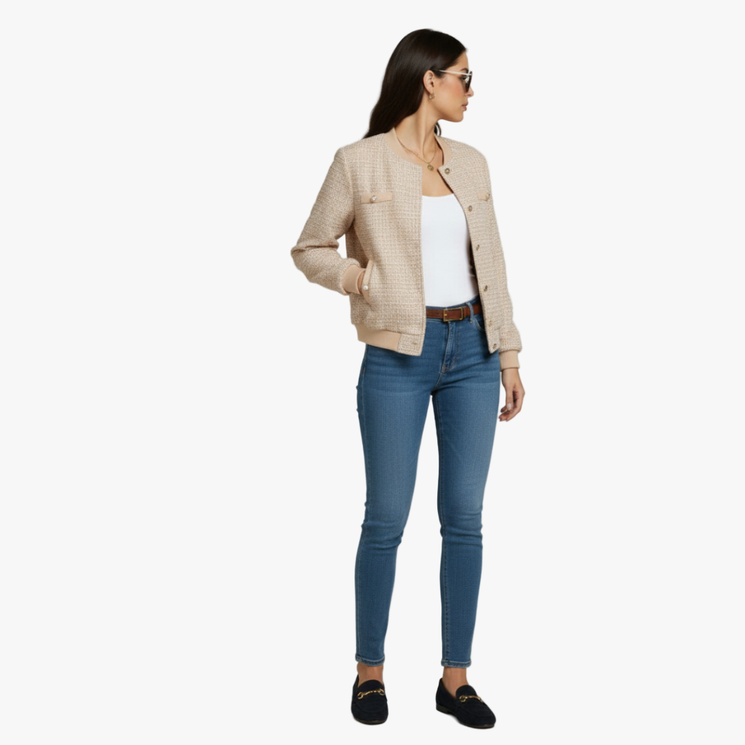 Textured Button Bomber Jacket for Women-jacket-Loucelia-S-Loucelia