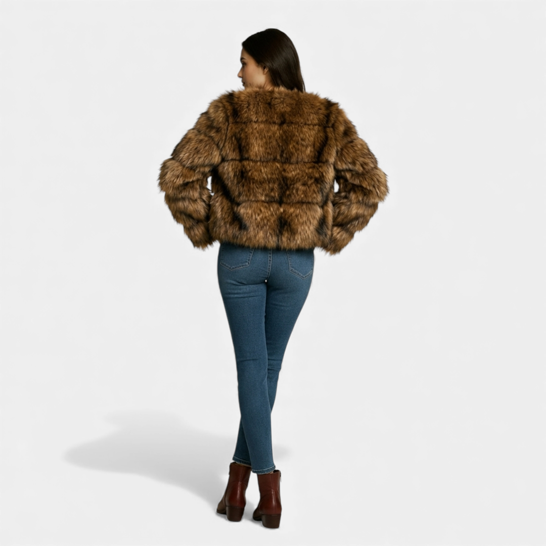 Textured Faux Fur Jacket for Women-Jackets-Loucelia-Brown-S-Loucelia