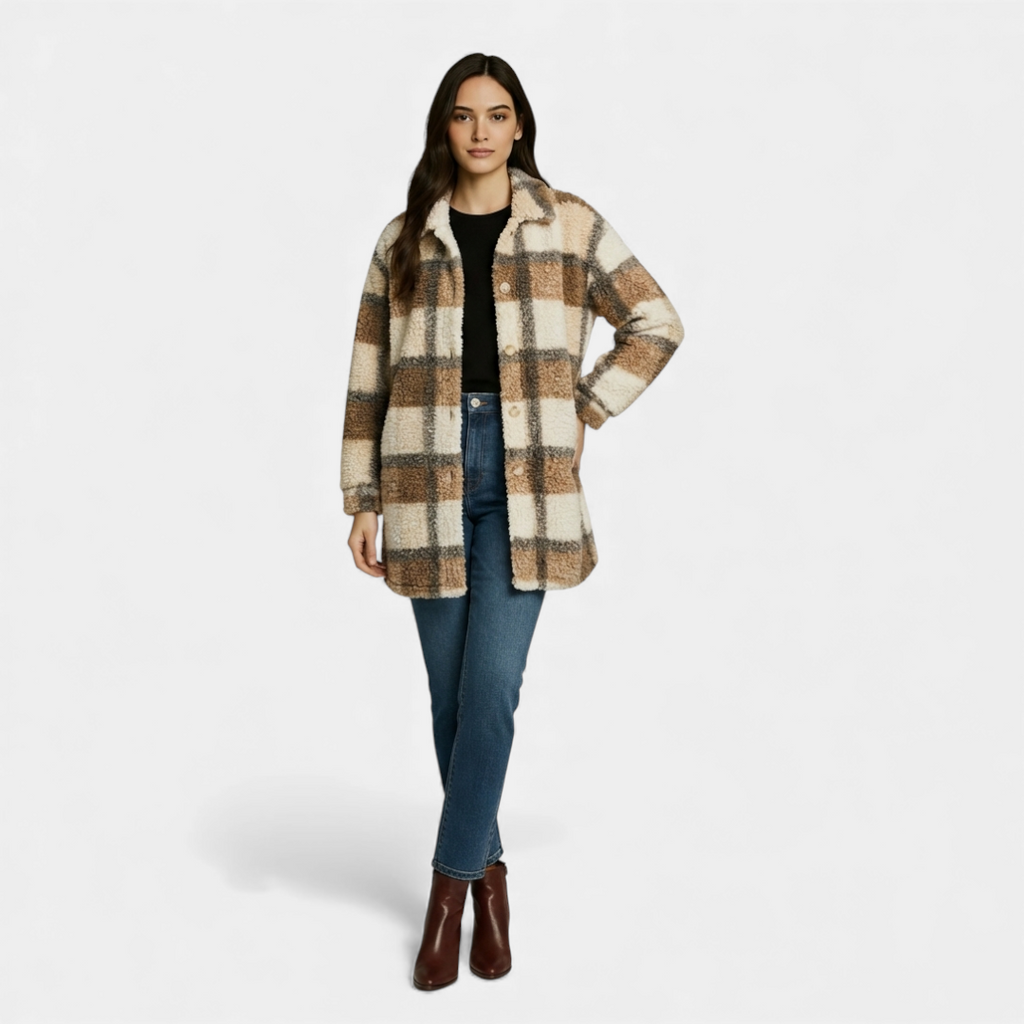 Textured Sherpa Plaid Button-Down Jacket for Women_Mixed Colour_-Jackets-Loucelia-Mixed Color 3-S-Loucelia