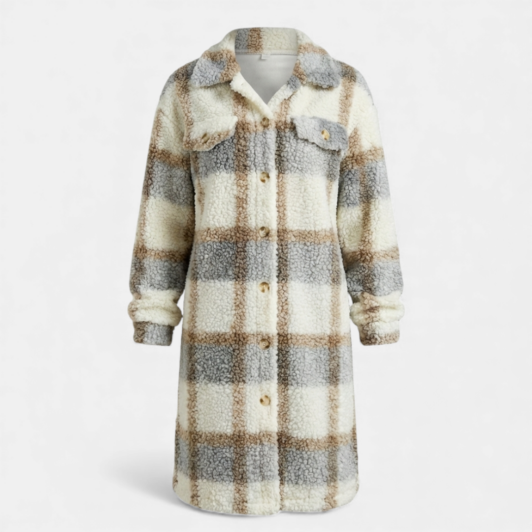 Textured Sherpa Plaid Button-Down Jacket for Women-Jackets-Loucelia-Mixed Color 3-S-Loucelia