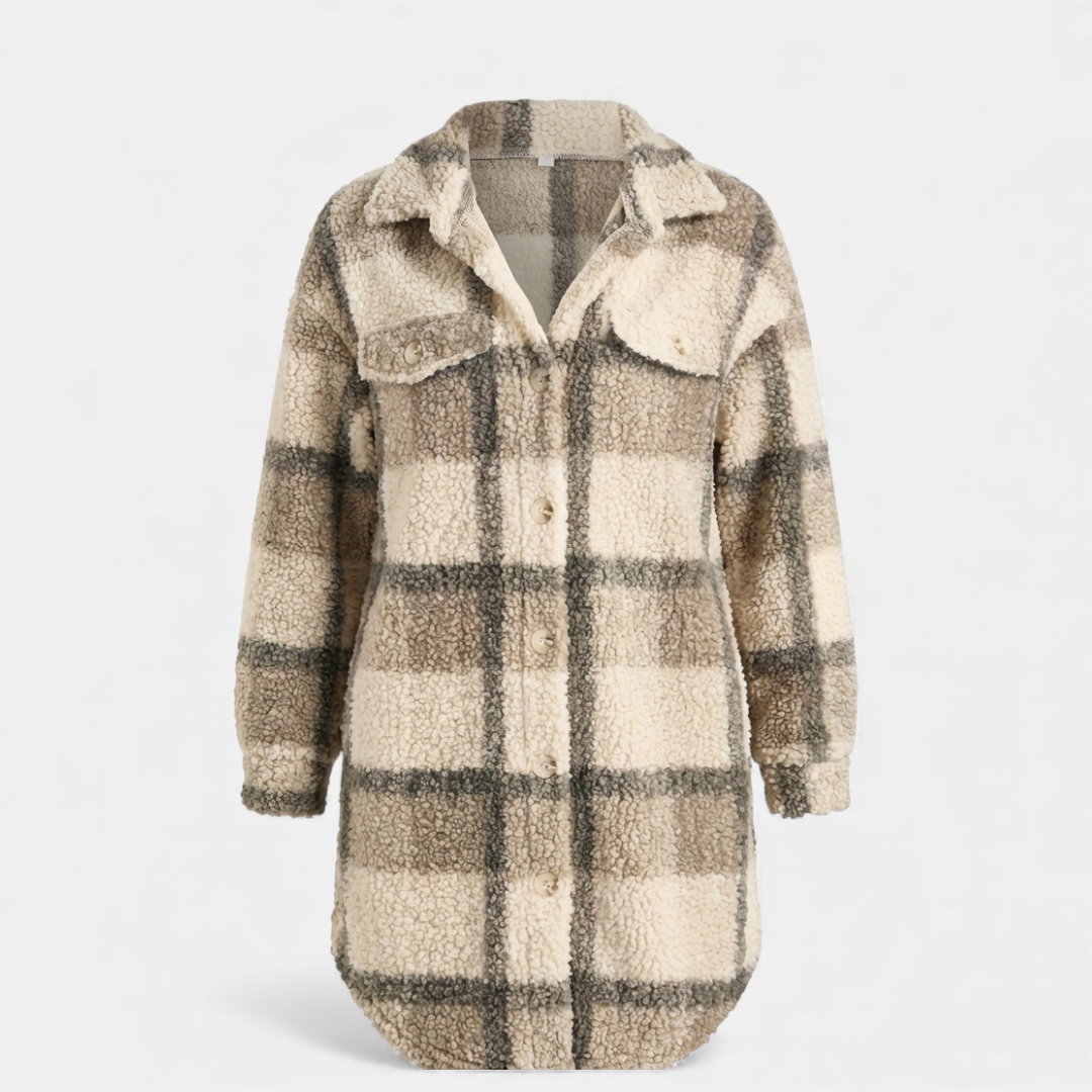 Textured Sherpa Plaid Button-Down Jacket for Women-Jackets-Loucelia-Mixed Color 3-S-Loucelia