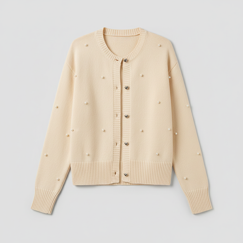 The Adeline Embellished Knit Cardigan Cream-sweater-Loucelia-Polyester-S-Loucelia