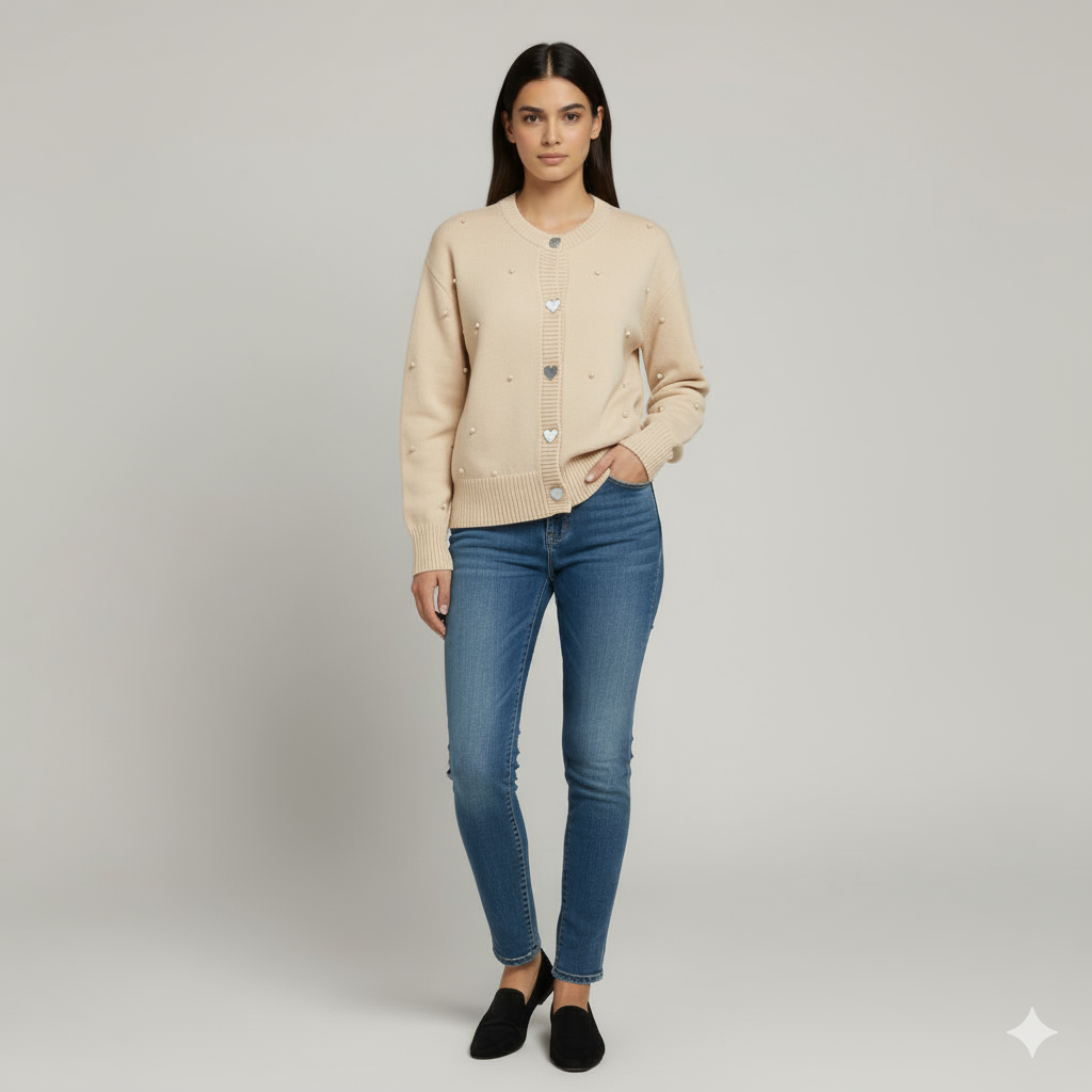 The Adeline Embellished Knit Cardigan Cream-sweater-Loucelia-Polyester-S-Loucelia