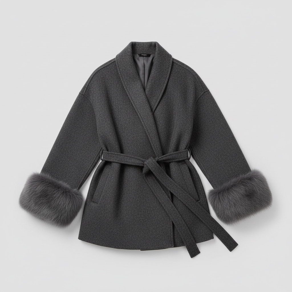 The Aurelia Belted Faux Fur Cuff Coat Grey-jacket-Loucelia-S-Loucelia