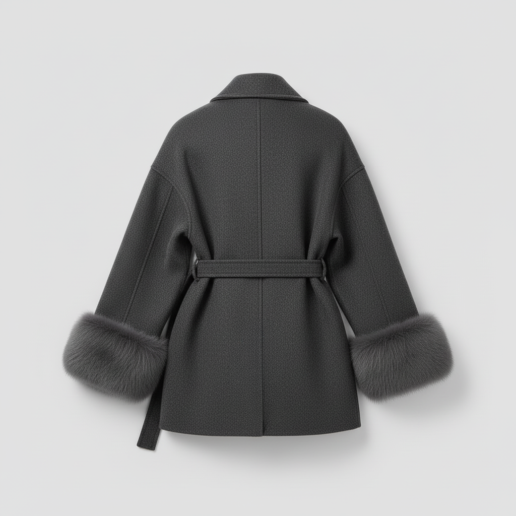 The Aurelia Belted Faux Fur Cuff Coat Grey-jacket-Loucelia-S-Loucelia