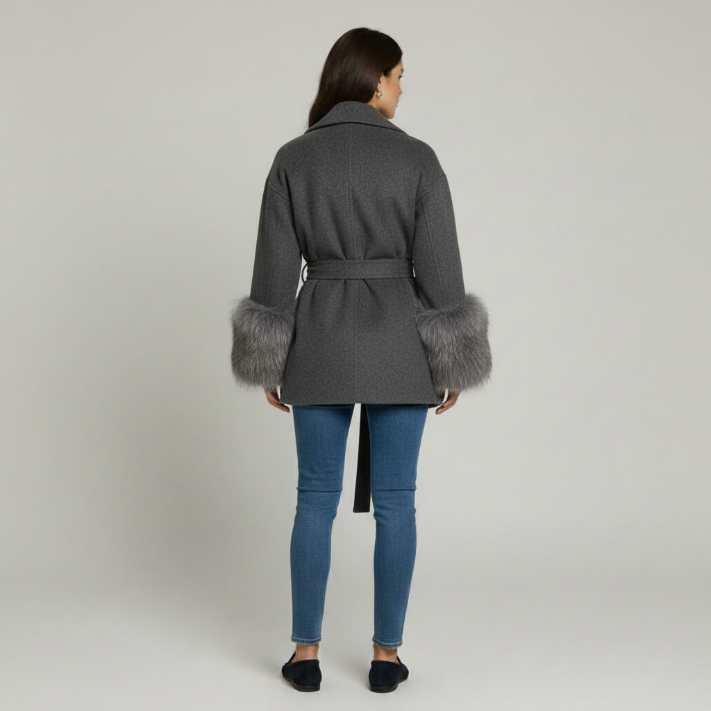 The Aurelia Belted Faux Fur Cuff Coat Grey-jacket-Loucelia-S-Loucelia