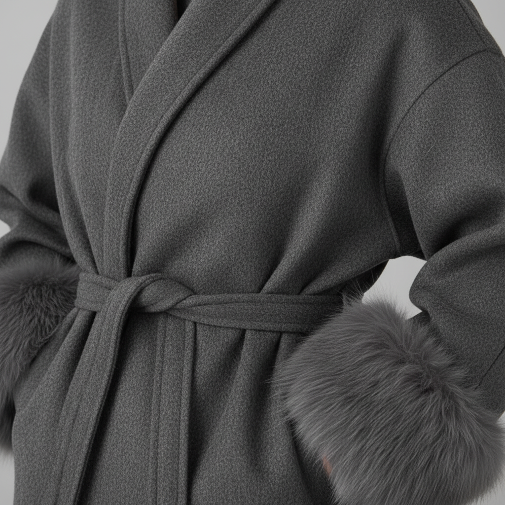The Aurelia Belted Faux Fur Cuff Coat Grey-jacket-Loucelia-S-Loucelia