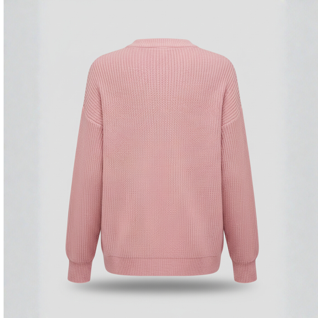 The Benthe Button-Neck Knit Jumper Pink-sweater-Loucelia-S-Loucelia