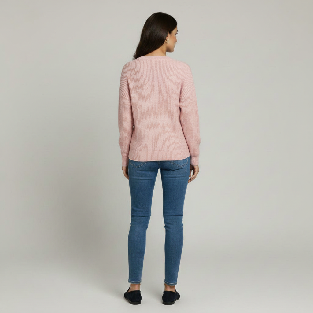 The Benthe Button-Neck Knit Jumper Pink-sweater-Loucelia-S-Loucelia