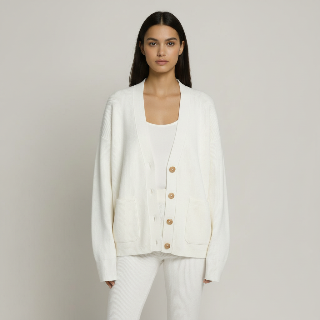 The Camille Button Cardigan White-cardigan-Loucelia-S-Loucelia