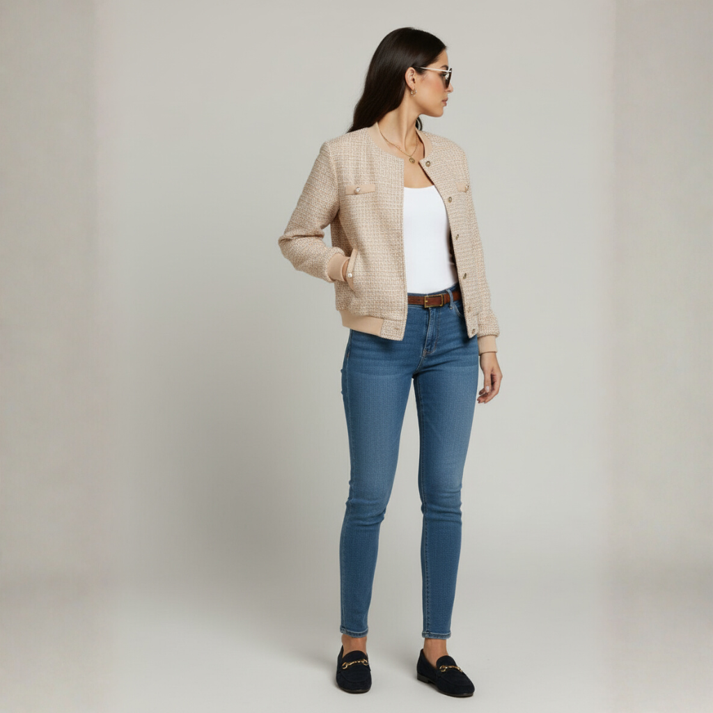 The Maren Bomber Jacket Beige-jacket-Loucelia-S-Loucelia