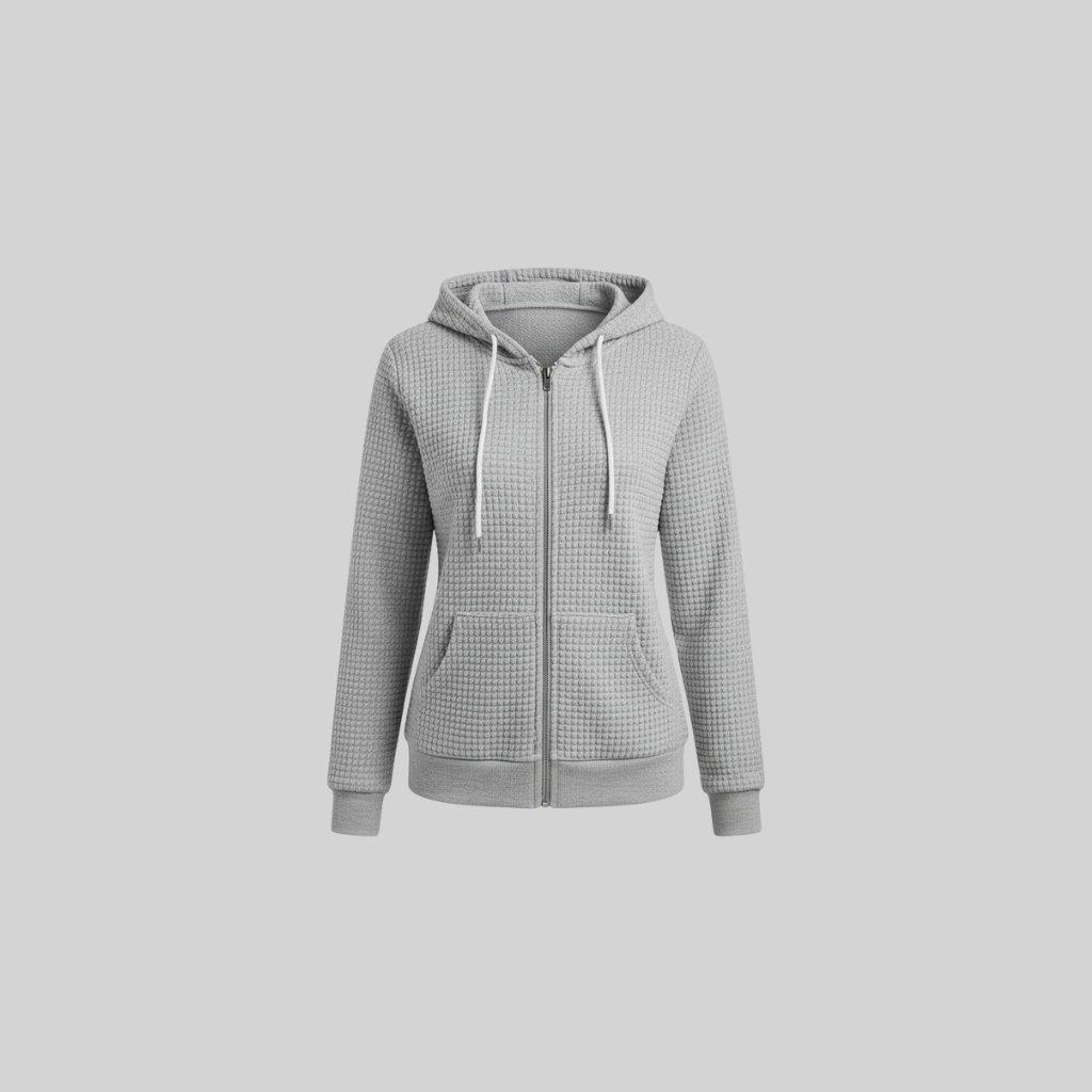 The Monique Textured Zip Hoodie Grey-sweater-Loucelia-S-Loucelia