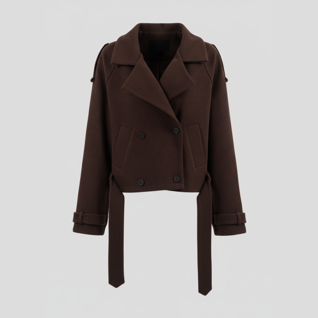 The Noelle Belted Cropped Coat Brown-jacket-Loucelia-S-Loucelia