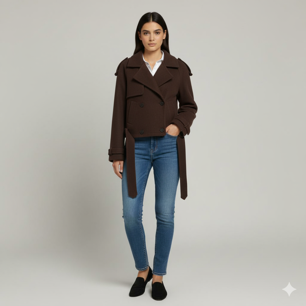 The Noelle Belted Cropped Coat Brown-jacket-Loucelia-S-Loucelia