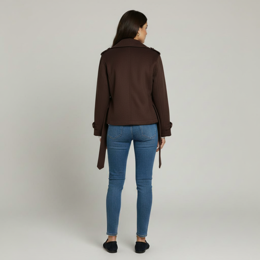 The Noelle Belted Cropped Coat Brown-jacket-Loucelia-S-Loucelia