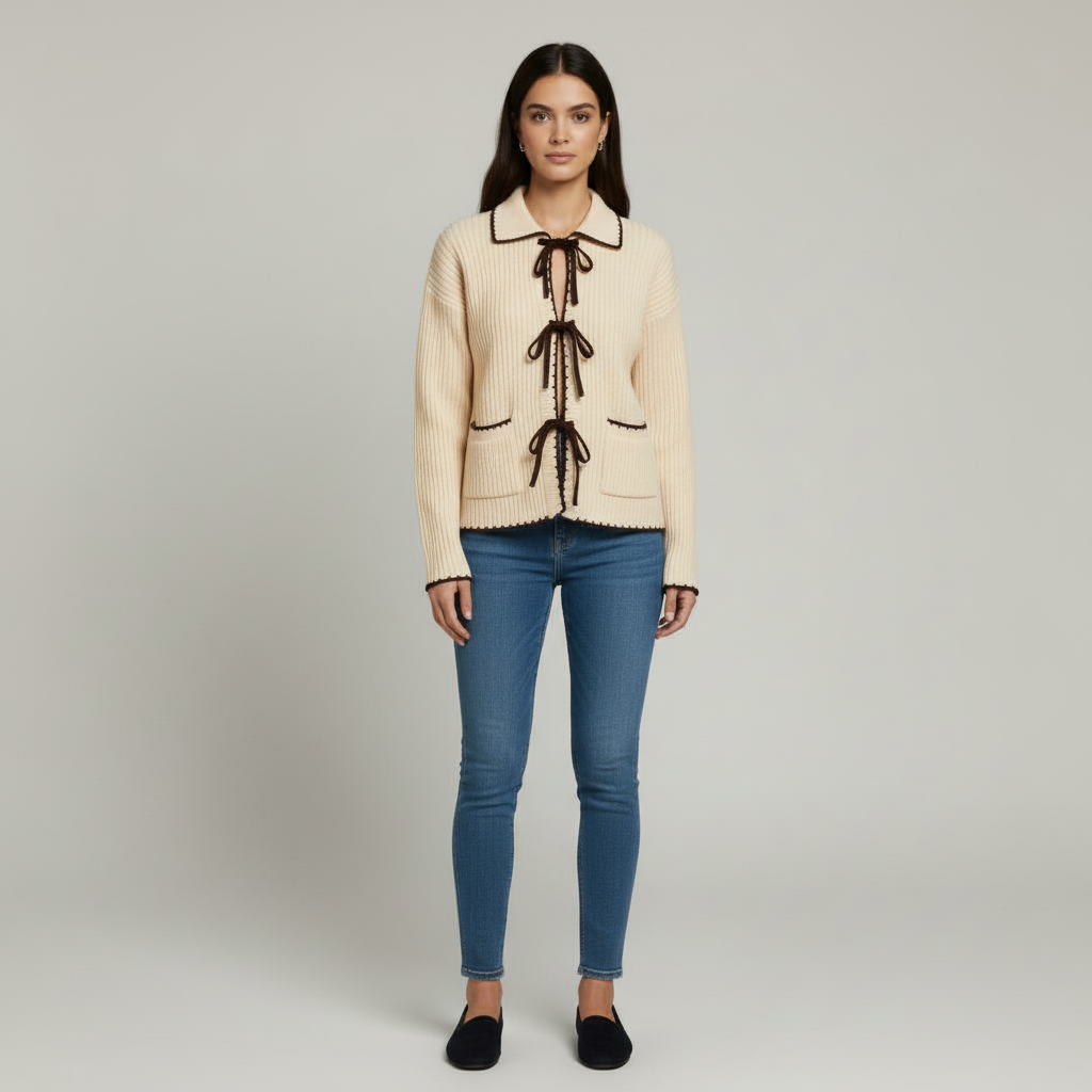 The Sweet Tie-Front Knit Cardigan White-sweater-Loucelia-S-Loucelia