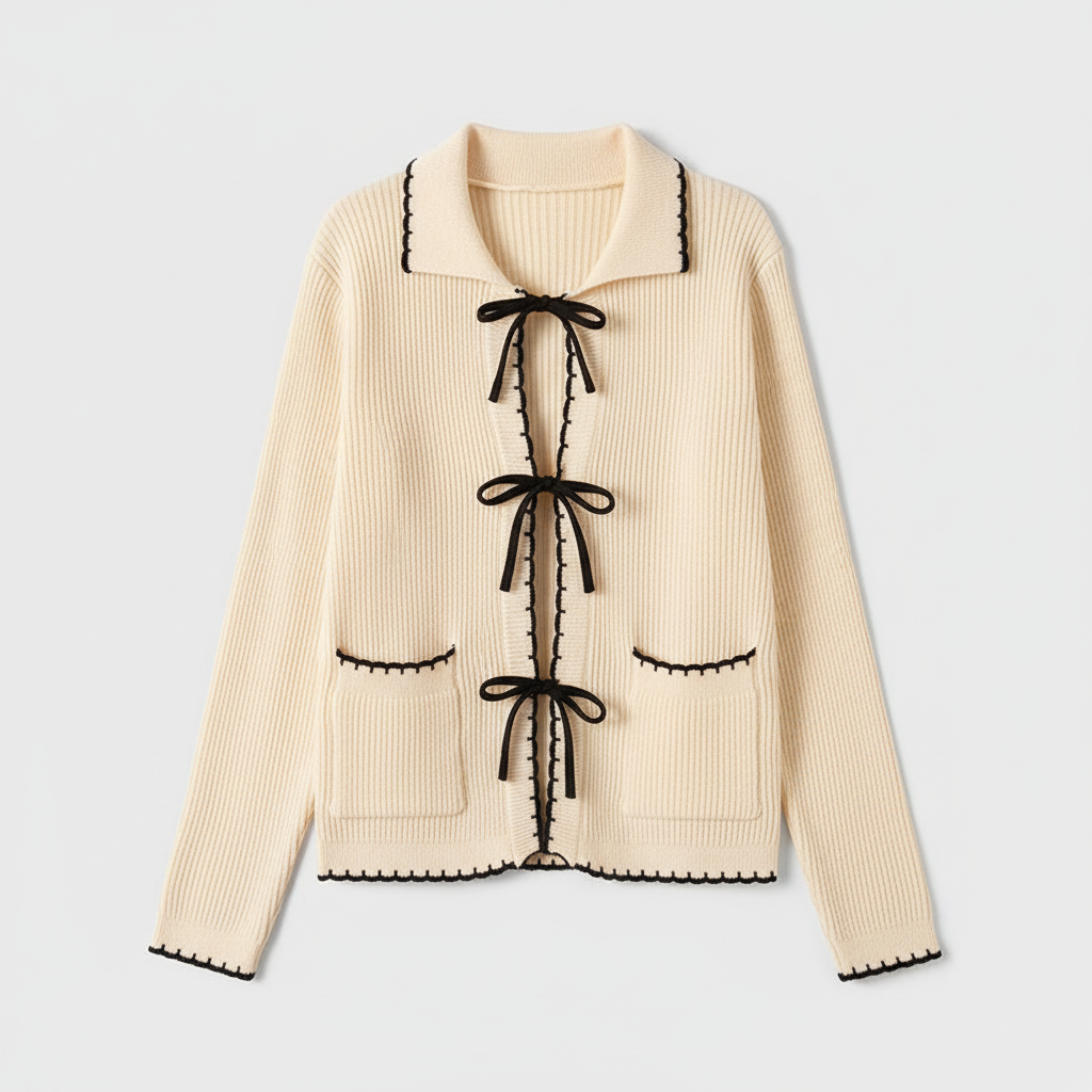The Sweet Tie-Front Knit Cardigan White-sweater-Loucelia-S-Loucelia
