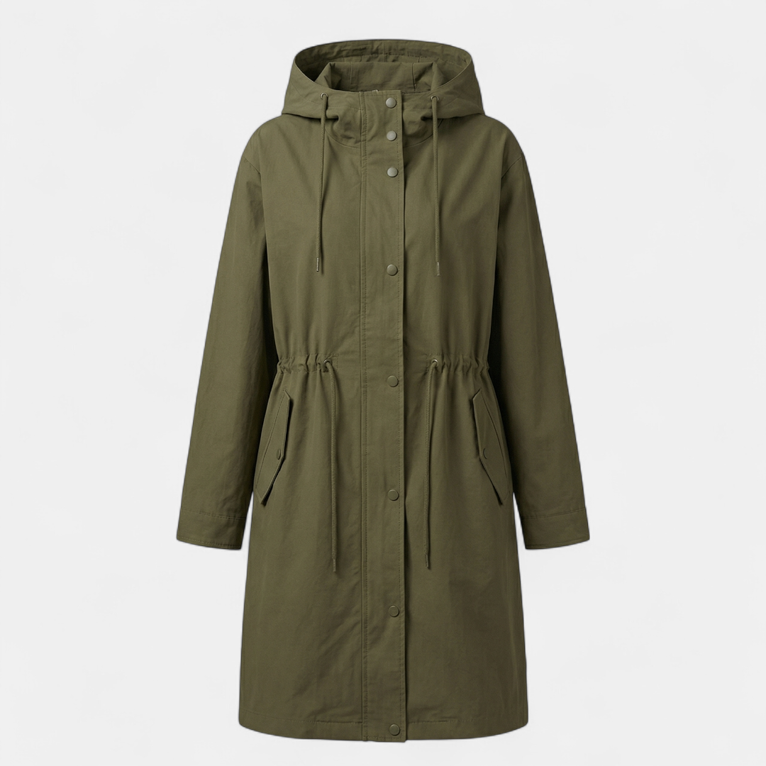Trench Coat | Long Hooded for Women -Loucelia-Khaki-S-Loucelia