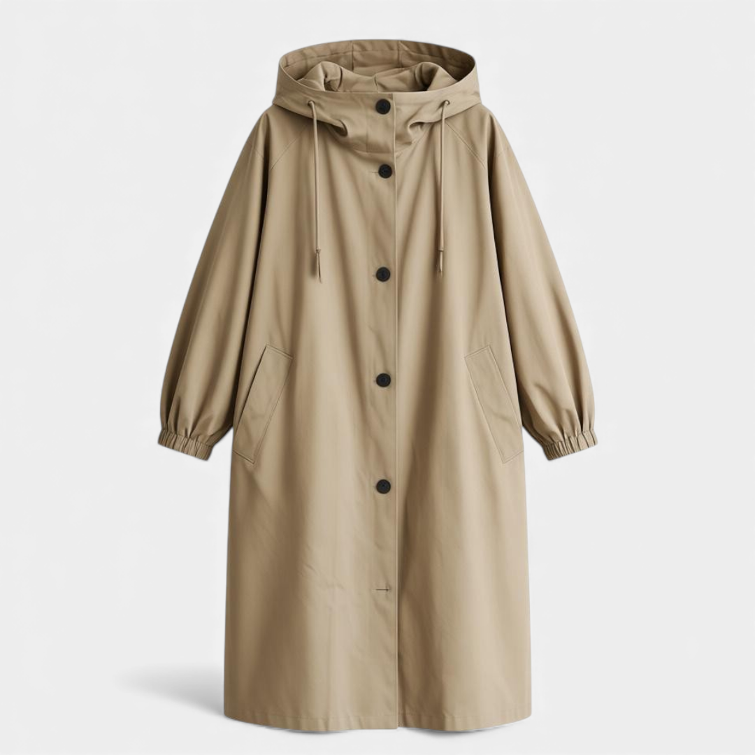 Trench Coat | Long Hooded for Women -Loucelia-Khaki-S-Loucelia