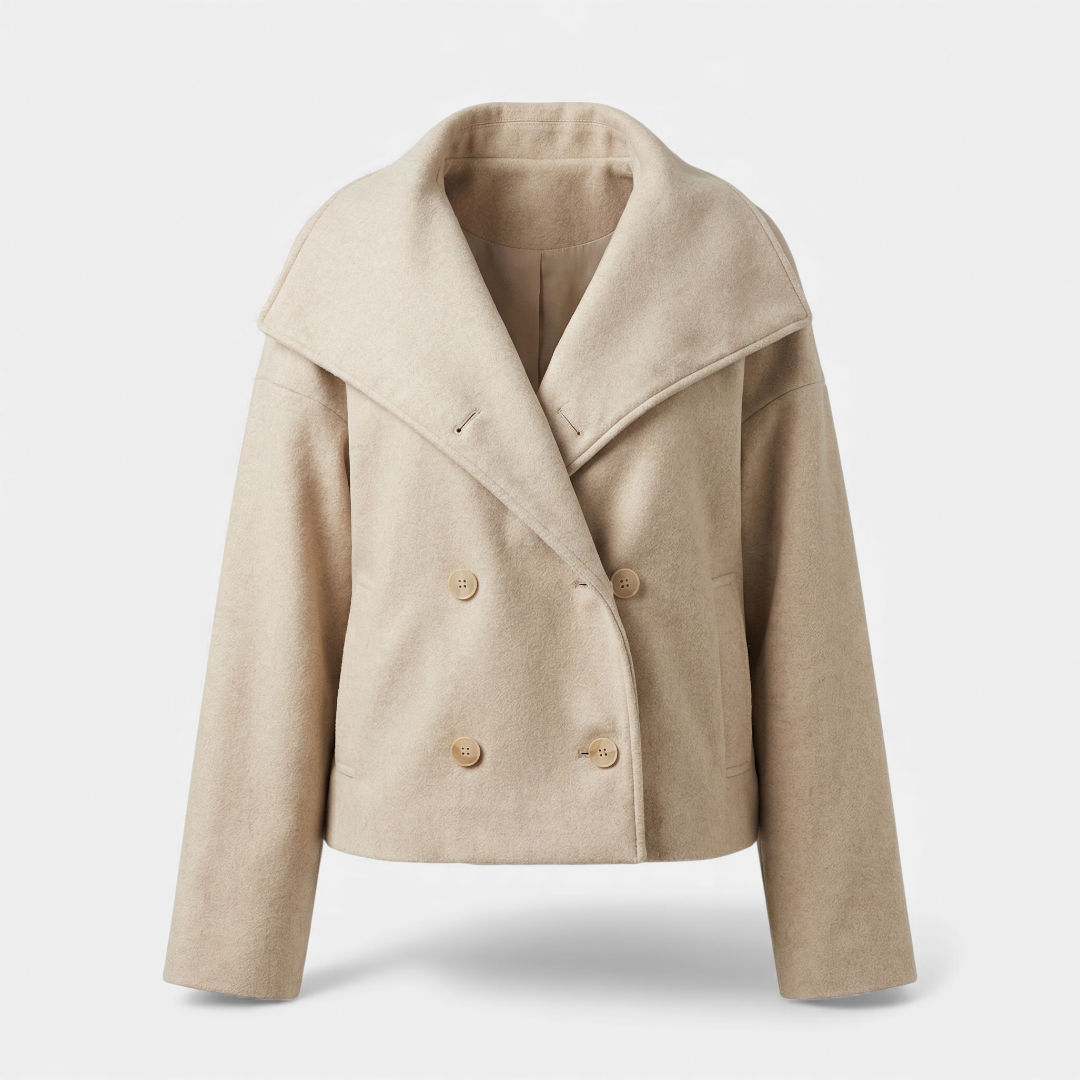 Wide Collar Cropped Coat for Women-Jackets-Loucelia-Grey-S-Loucelia