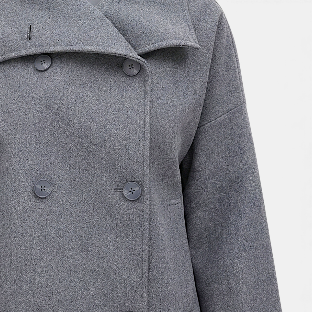 Wide Collar Cropped Coat for Women-Jackets-Loucelia-Grey-S-Loucelia