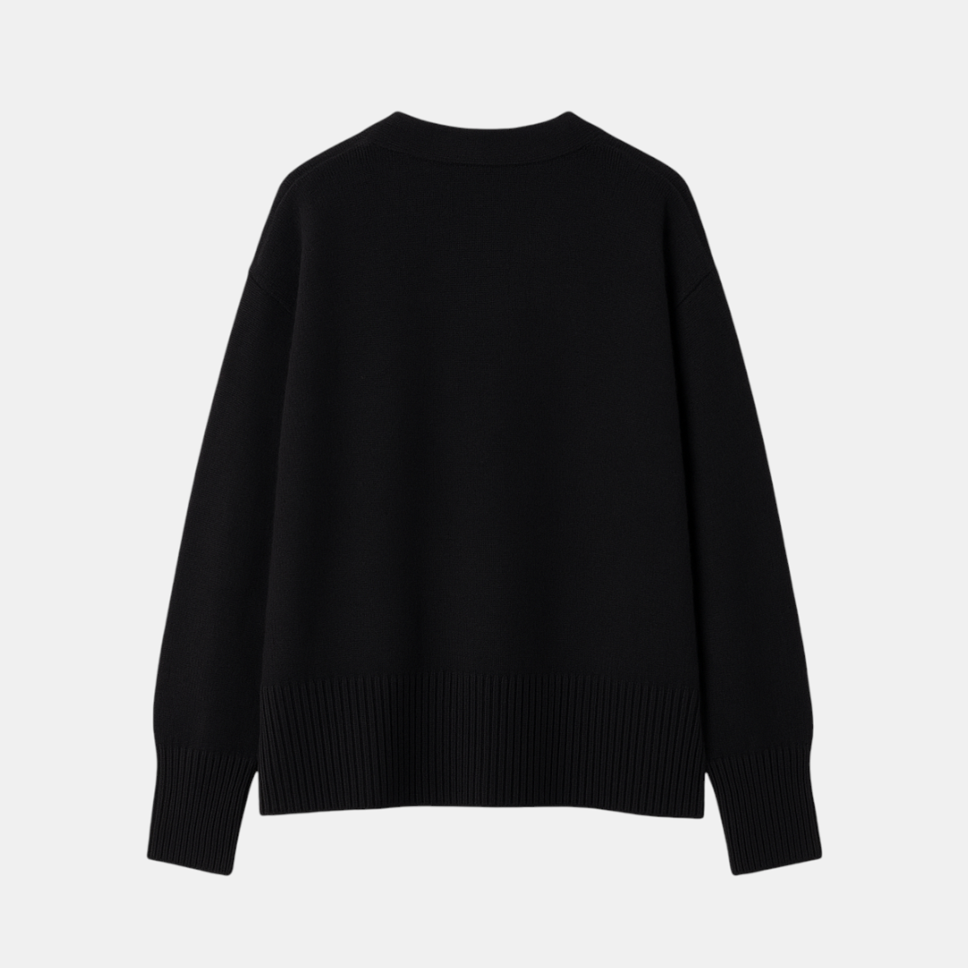 Women’s Cardigan – Knitted with Heart Buttons-Sweaters-Loucelia-Black-XS-Loucelia